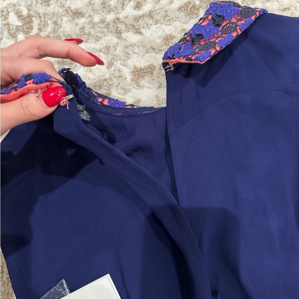 NWT Vintage French Connection Navy Crochet Dress with Collar - Picture 10 of 10
